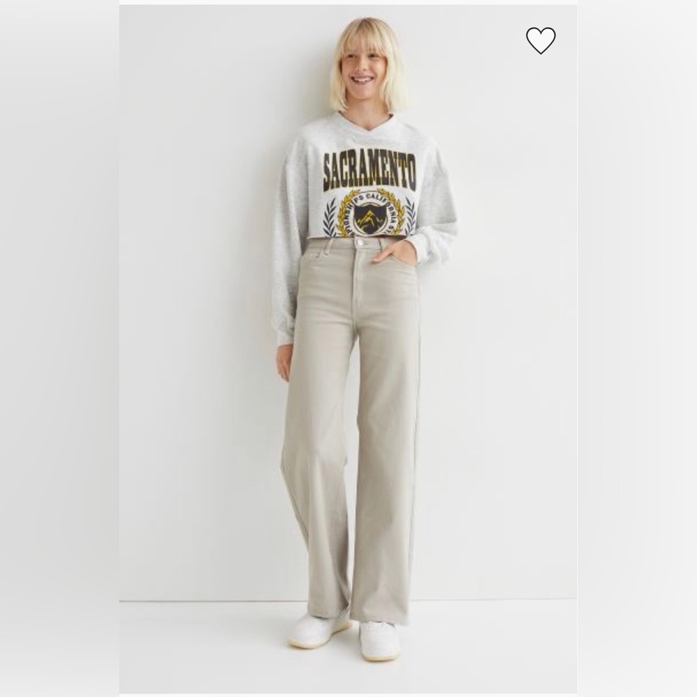 H&M Wide Leg Twill Pants - Light Beige